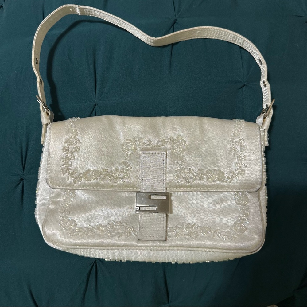 Vintage Embroidered Baguette Shoulder Bag